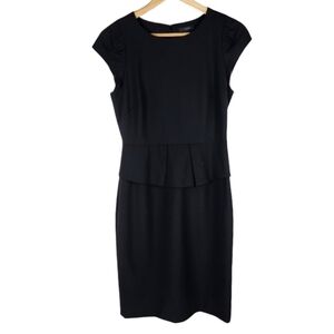 J Crew Italian Wool Stretch Sheath Dress Peplum Classic Black Size 2 Rich Girl